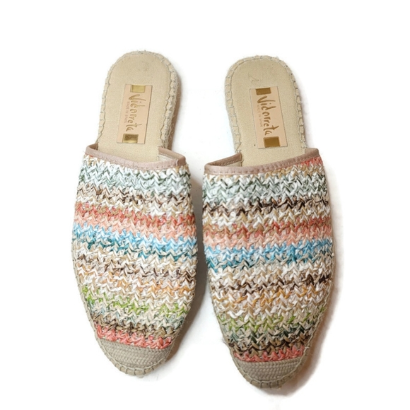 vidorreta espadrill mule slip on flats multicolored woven pattern. Size 40 US 10 - Picture 2 of 11